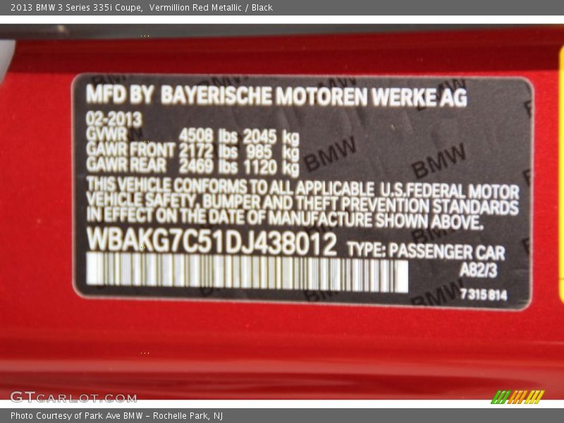 Vermillion Red Metallic / Black 2013 BMW 3 Series 335i Coupe