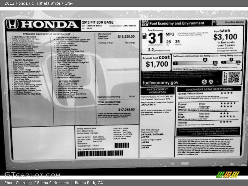 Taffeta White / Gray 2013 Honda Fit