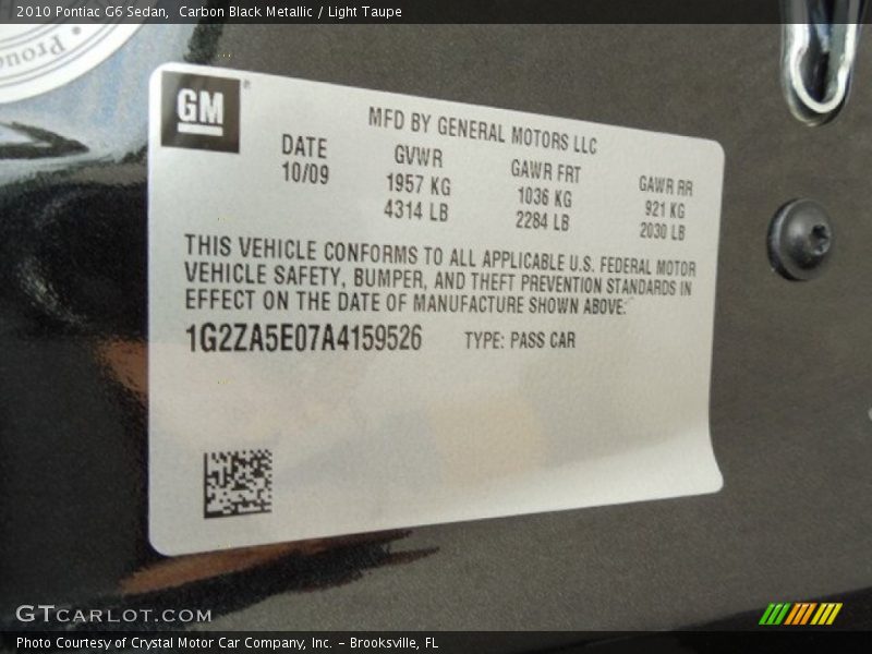 Carbon Black Metallic / Light Taupe 2010 Pontiac G6 Sedan
