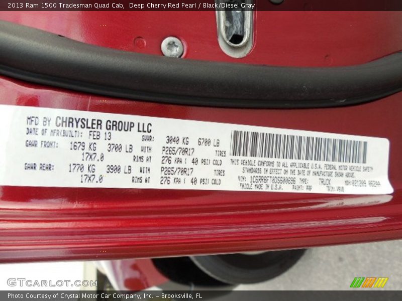 Deep Cherry Red Pearl / Black/Diesel Gray 2013 Ram 1500 Tradesman Quad Cab