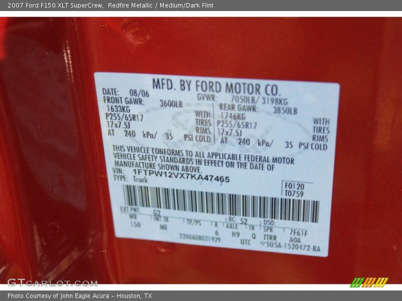 Redfire Metallic / Medium/Dark Flint 2007 Ford F150 XLT SuperCrew