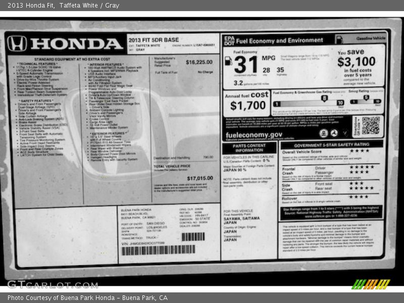 Taffeta White / Gray 2013 Honda Fit