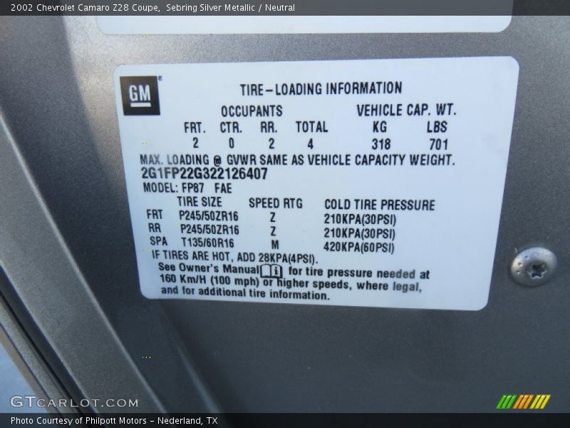 Sebring Silver Metallic / Neutral 2002 Chevrolet Camaro Z28 Coupe