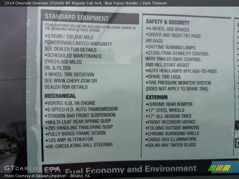 Blue Topaz Metallic / Dark Titanium 2014 Chevrolet Silverado 2500HD WT Regular Cab 4x4