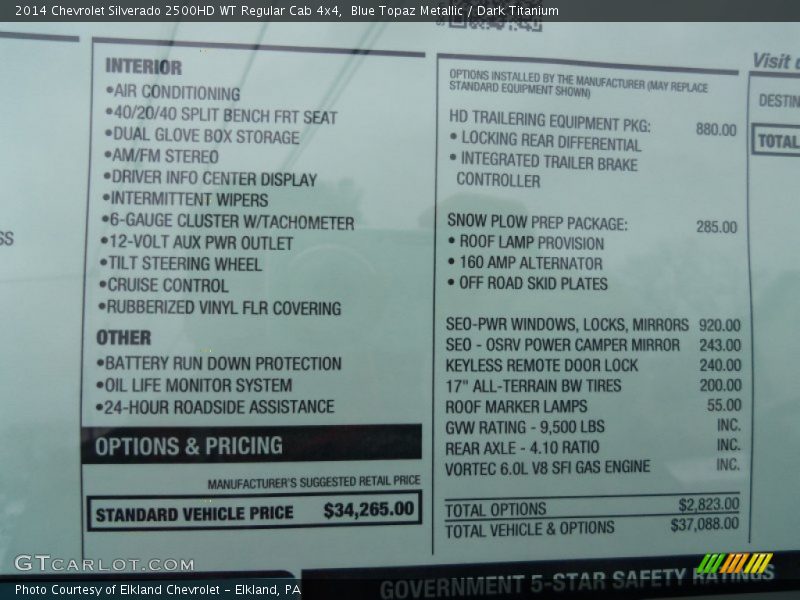 Blue Topaz Metallic / Dark Titanium 2014 Chevrolet Silverado 2500HD WT Regular Cab 4x4