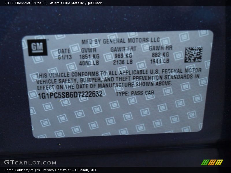 Atlantis Blue Metallic / Jet Black 2013 Chevrolet Cruze LT