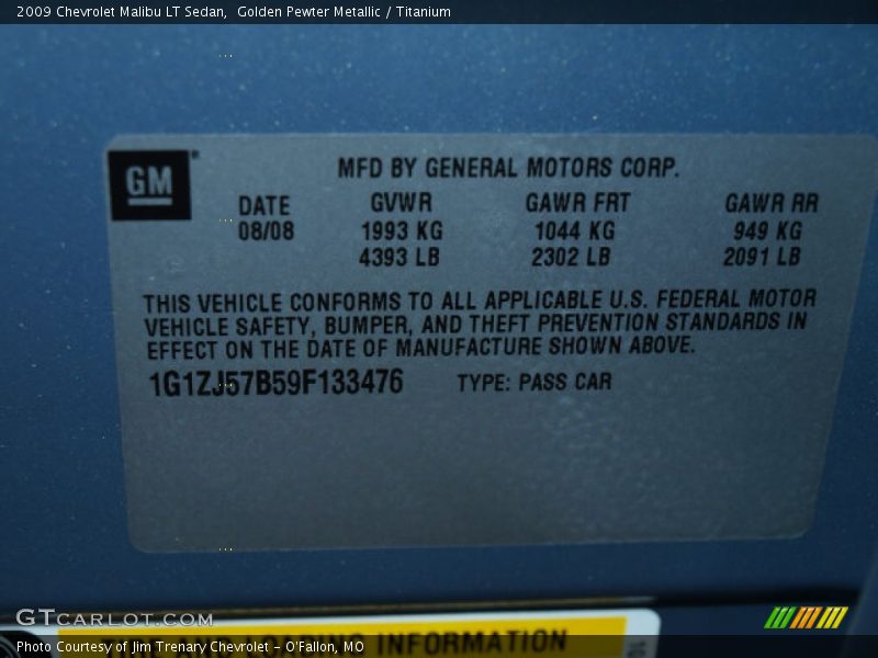 Golden Pewter Metallic / Titanium 2009 Chevrolet Malibu LT Sedan