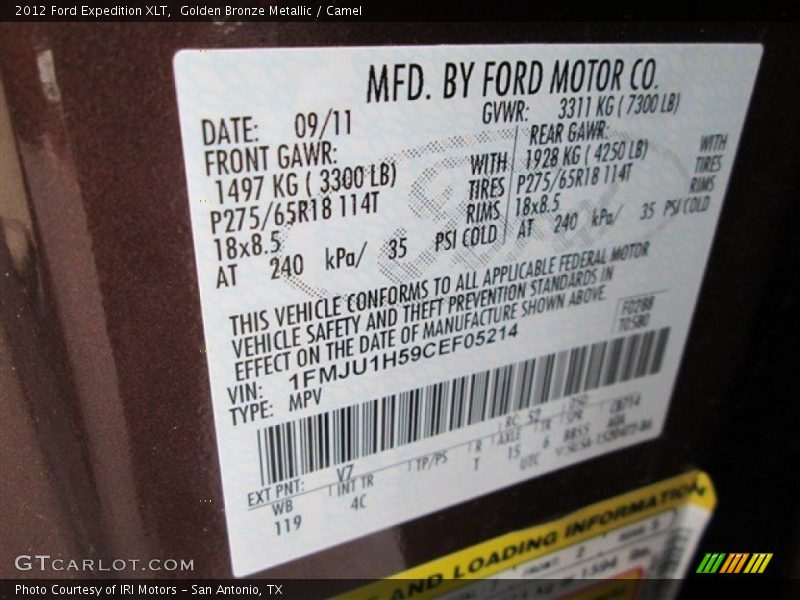 Golden Bronze Metallic / Camel 2012 Ford Expedition XLT