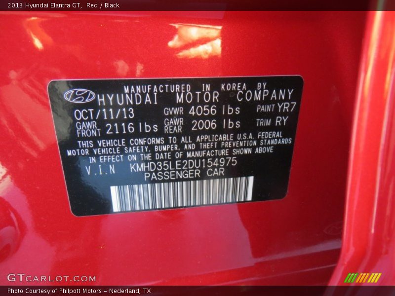 Red / Black 2013 Hyundai Elantra GT