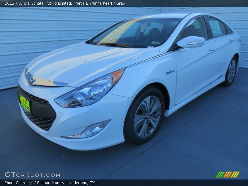 Porcelain White Pearl / Gray 2013 Hyundai Sonata Hybrid Limited