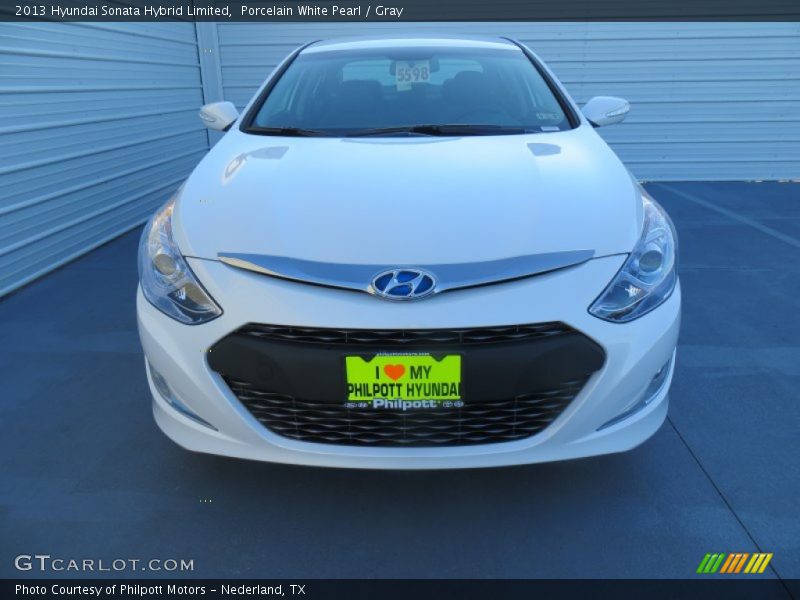Porcelain White Pearl / Gray 2013 Hyundai Sonata Hybrid Limited