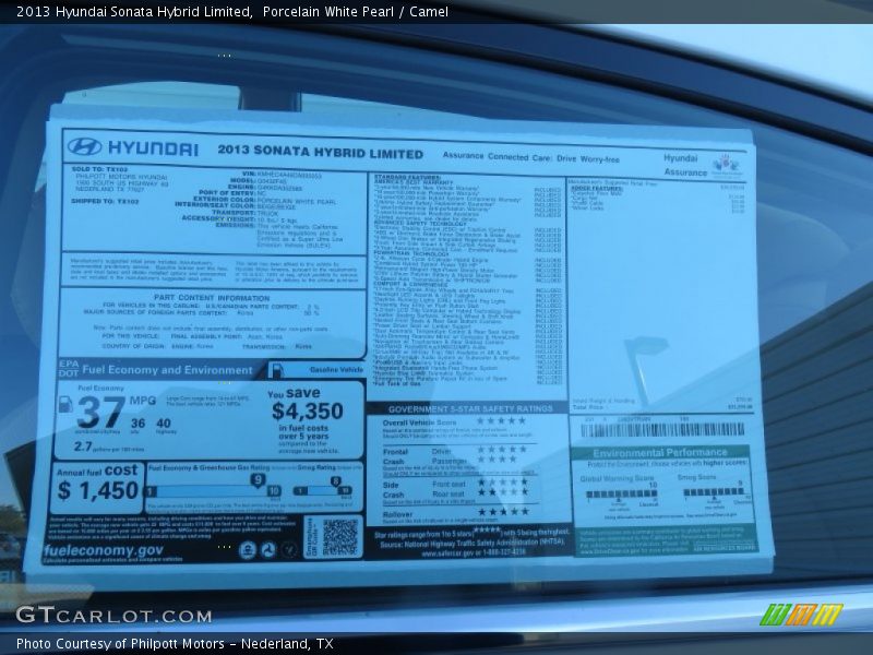  2013 Sonata Hybrid Limited Window Sticker