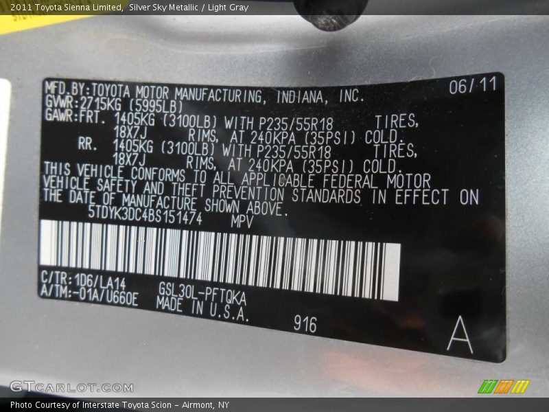 Silver Sky Metallic / Light Gray 2011 Toyota Sienna Limited