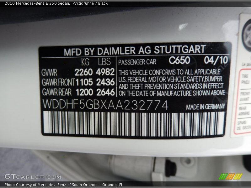 Arctic White / Black 2010 Mercedes-Benz E 350 Sedan