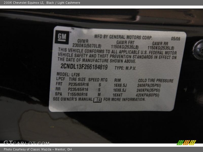 Black / Light Cashmere 2006 Chevrolet Equinox LS