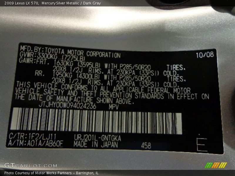 Mercury Silver Metallic / Dark Gray 2009 Lexus LX 570