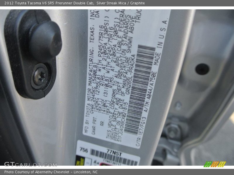 Silver Streak Mica / Graphite 2012 Toyota Tacoma V6 SR5 Prerunner Double Cab