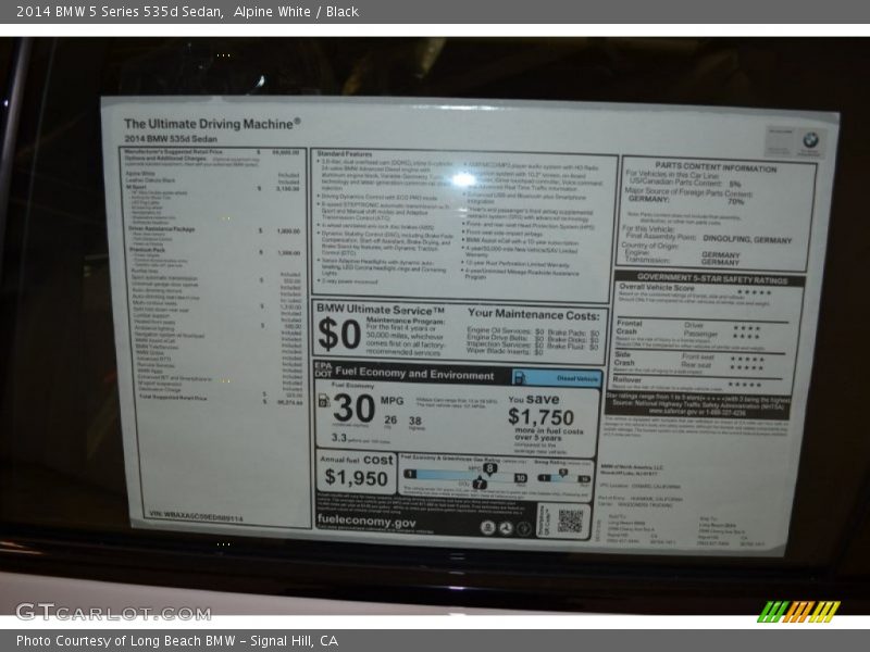  2014 5 Series 535d Sedan Window Sticker