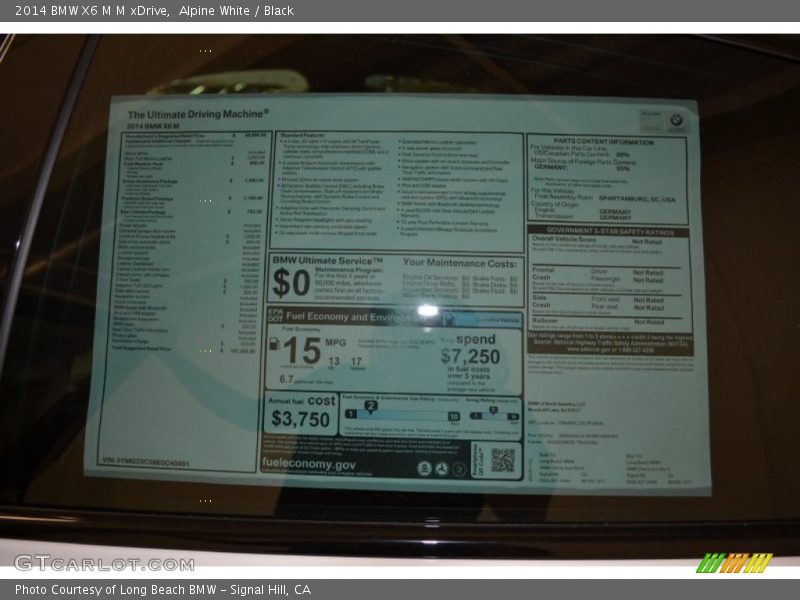  2014 X6 M M xDrive Window Sticker