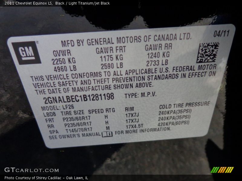 Black / Light Titanium/Jet Black 2011 Chevrolet Equinox LS