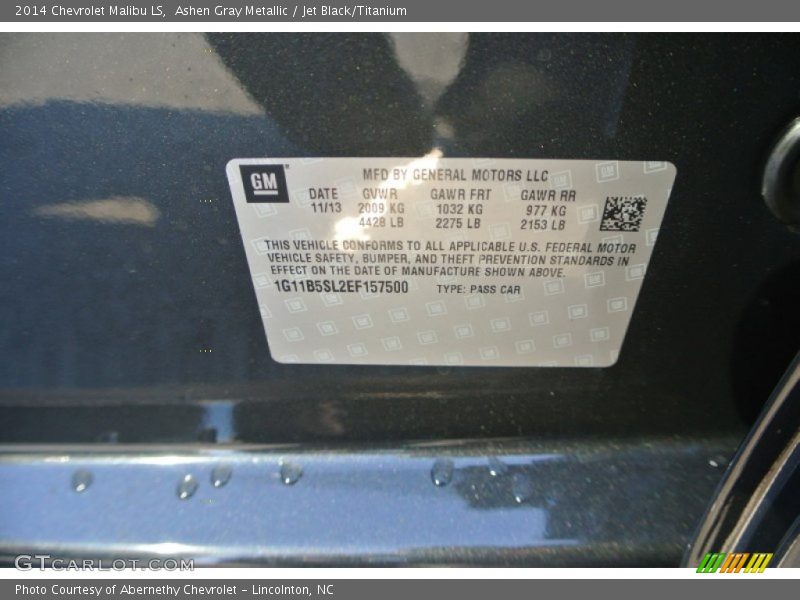 Ashen Gray Metallic / Jet Black/Titanium 2014 Chevrolet Malibu LS