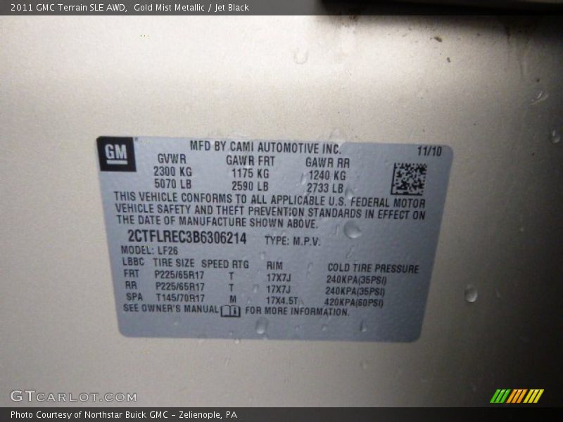 Gold Mist Metallic / Jet Black 2011 GMC Terrain SLE AWD