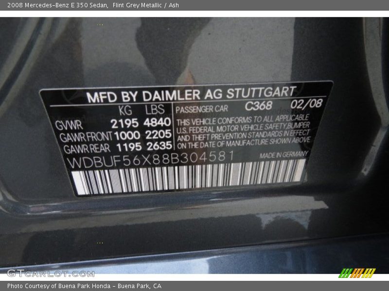 Flint Grey Metallic / Ash 2008 Mercedes-Benz E 350 Sedan