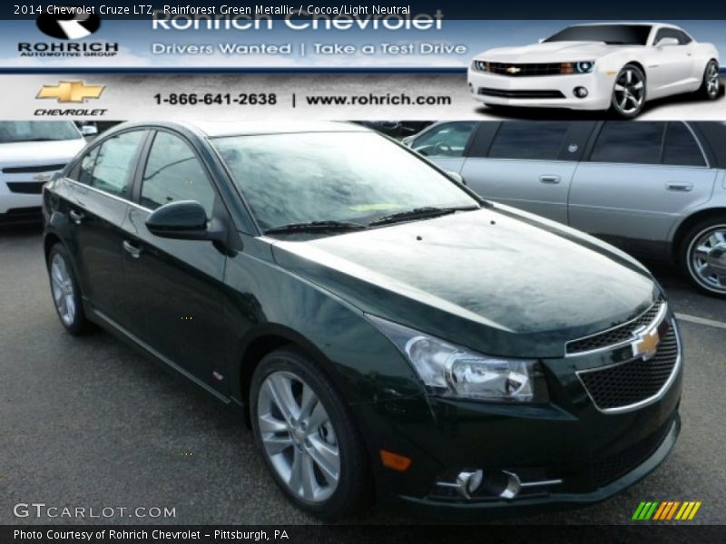 Rainforest Green Metallic / Cocoa/Light Neutral 2014 Chevrolet Cruze LTZ