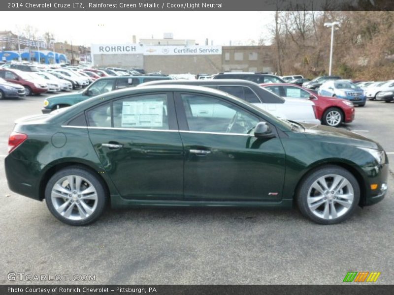 Rainforest Green Metallic / Cocoa/Light Neutral 2014 Chevrolet Cruze LTZ
