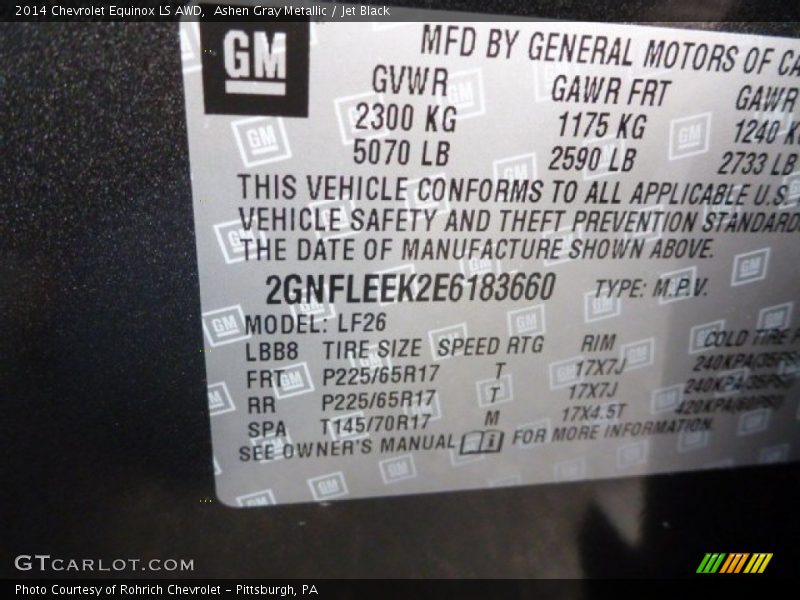 Ashen Gray Metallic / Jet Black 2014 Chevrolet Equinox LS AWD