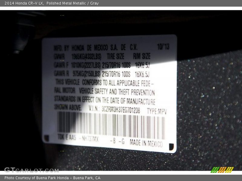 Polished Metal Metallic / Gray 2014 Honda CR-V LX