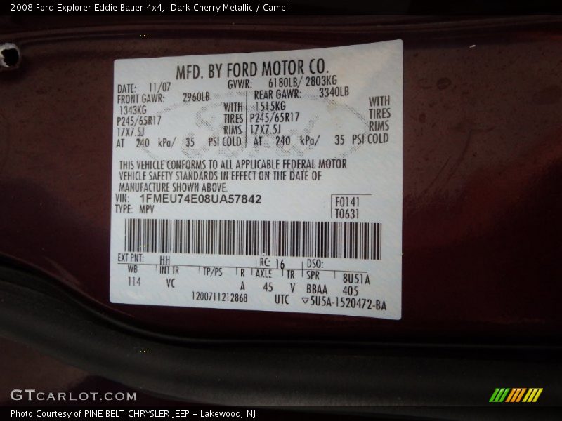 Dark Cherry Metallic / Camel 2008 Ford Explorer Eddie Bauer 4x4