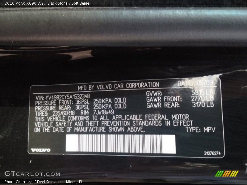 Black Stone / Soft Beige 2010 Volvo XC90 3.2