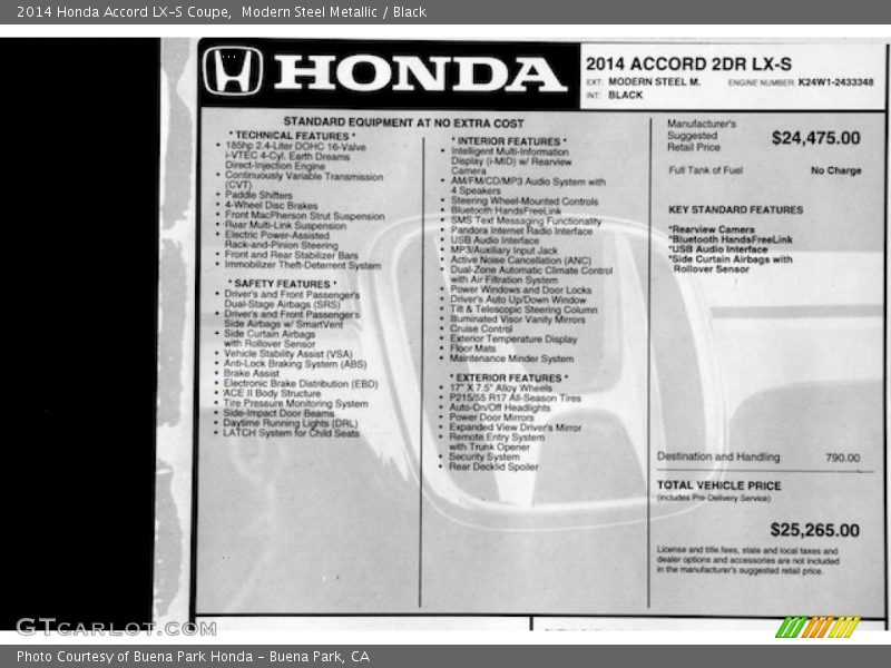 Modern Steel Metallic / Black 2014 Honda Accord LX-S Coupe