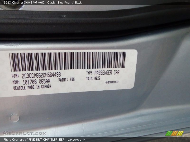 2013 300 S V6 AWD Glacier Blue Pearl Color Code PBG