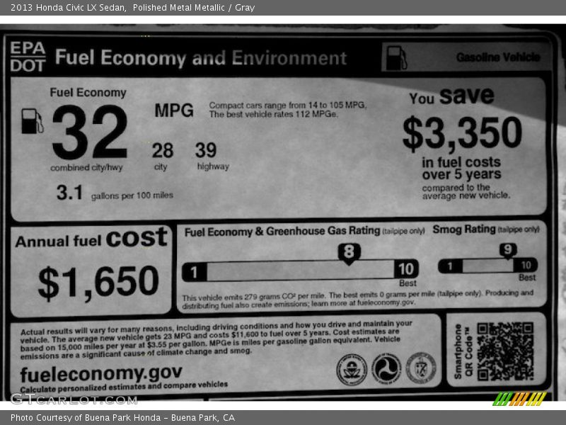 Polished Metal Metallic / Gray 2013 Honda Civic LX Sedan