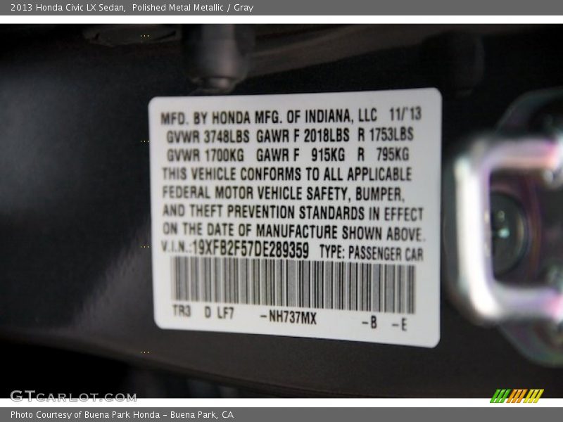 Polished Metal Metallic / Gray 2013 Honda Civic LX Sedan