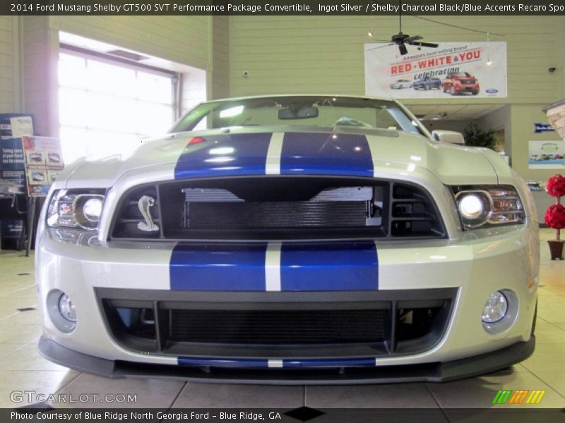 Ingot Silver / Shelby Charcoal Black/Blue Accents Recaro Sport Seats 2014 Ford Mustang Shelby GT500 SVT Performance Package Convertible