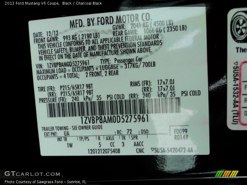 Black / Charcoal Black 2013 Ford Mustang V6 Coupe