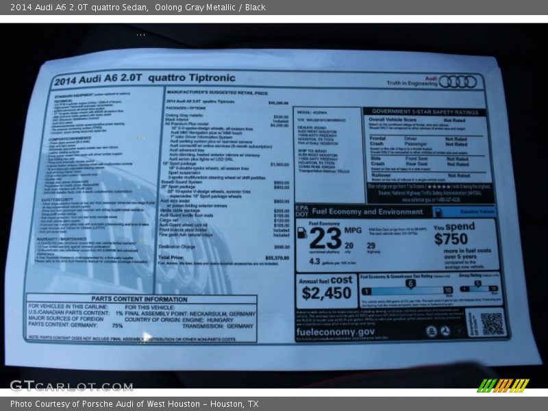 Oolong Gray Metallic / Black 2014 Audi A6 2.0T quattro Sedan