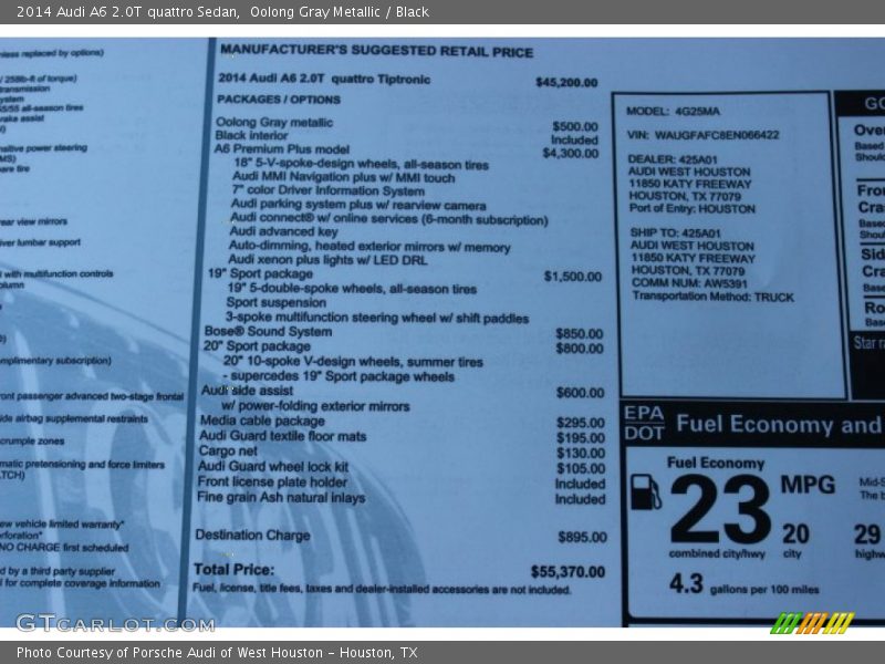 Oolong Gray Metallic / Black 2014 Audi A6 2.0T quattro Sedan