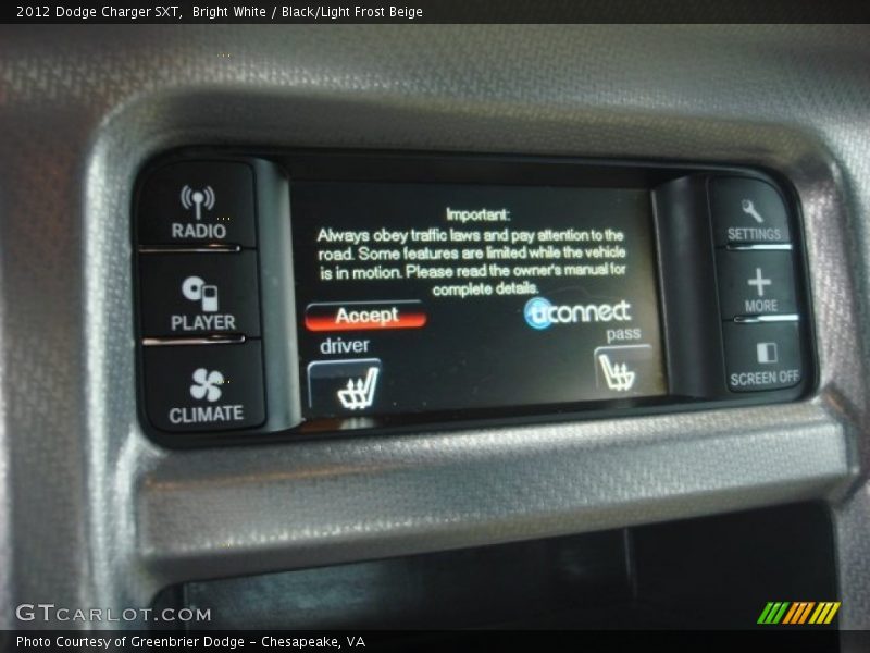 Bright White / Black/Light Frost Beige 2012 Dodge Charger SXT