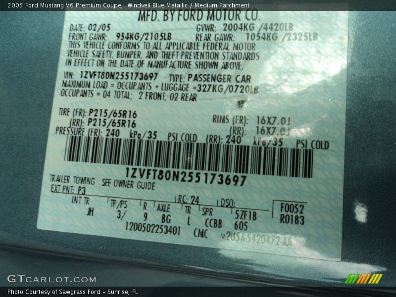 Windveil Blue Metallic / Medium Parchment 2005 Ford Mustang V6 Premium Coupe