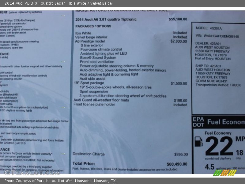 Ibis White / Velvet Beige 2014 Audi A6 3.0T quattro Sedan