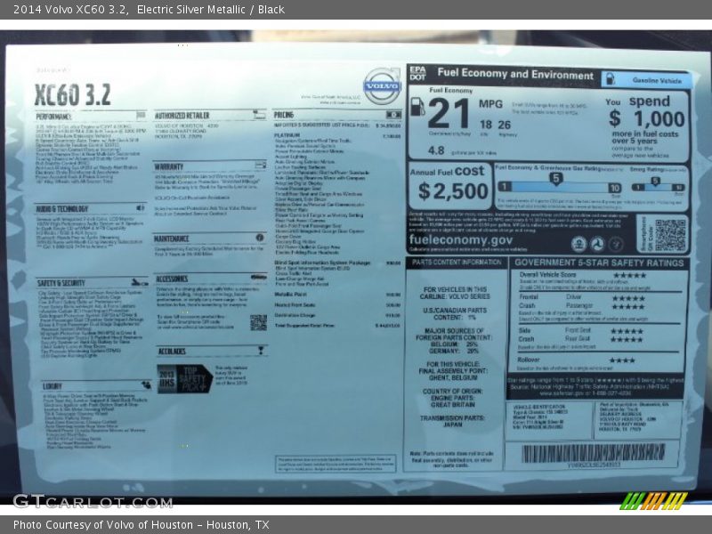 Electric Silver Metallic / Black 2014 Volvo XC60 3.2