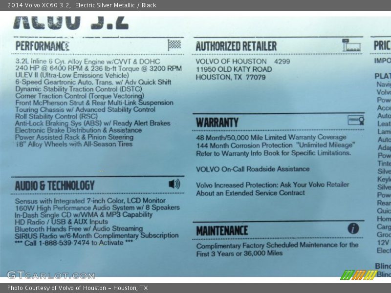 Electric Silver Metallic / Black 2014 Volvo XC60 3.2