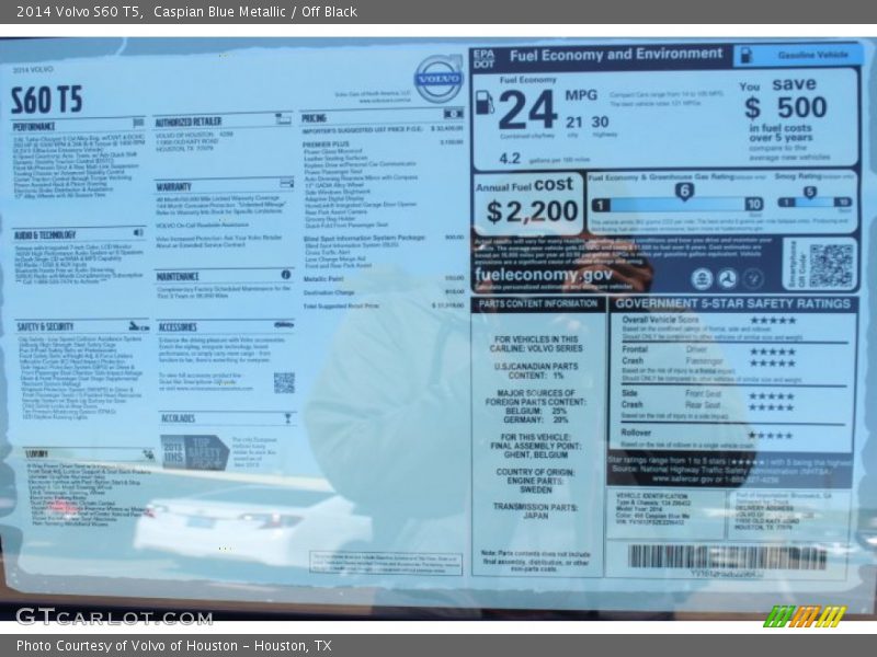 Caspian Blue Metallic / Off Black 2014 Volvo S60 T5