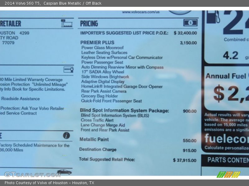 Caspian Blue Metallic / Off Black 2014 Volvo S60 T5