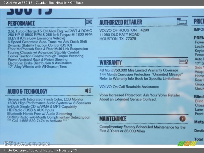 Caspian Blue Metallic / Off Black 2014 Volvo S60 T5