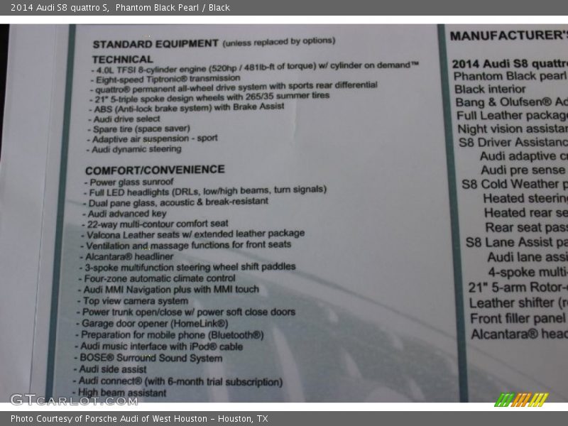  2014 S8 quattro S Window Sticker